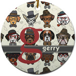 Hipster Dogs Round Ceramic Ornament w/ Name and Initial