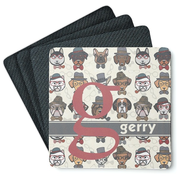 Custom Hipster Dogs Square Rubber Backed Coasters - Set of 4 (Personalized)