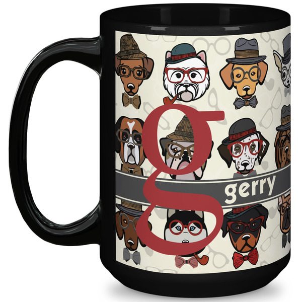 Custom Hipster Dogs 15 Oz Coffee Mug - Black (Personalized)