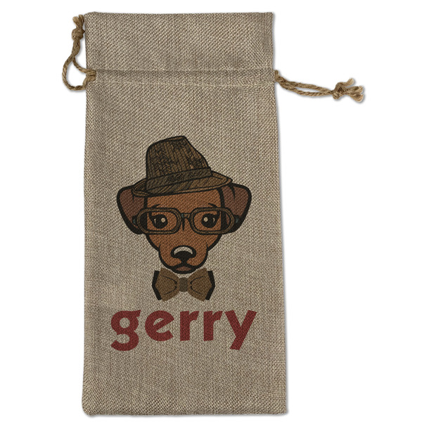 Custom Hipster Dogs Large Burlap Gift Bag - Front