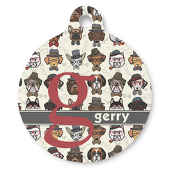 Hipster Dogs Round Pet ID Tag - Large (Personalized)