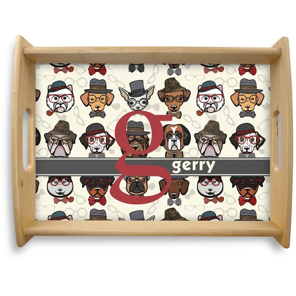 Custom Hipster Dogs Natural Wooden Tray - Large (Personalized)