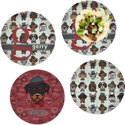 Hipster Dogs Set of 4 Glass Lunch / Dinner Plate 10" (Personalized)