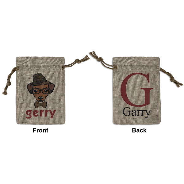 Custom Hipster Dogs Small Burlap Gift Bag - Front & Back (Personalized)