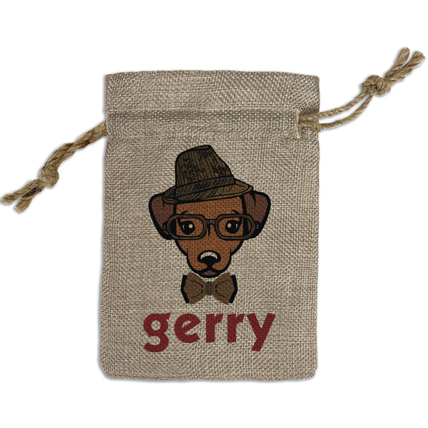 Custom Hipster Dogs Small Burlap Gift Bag - Front