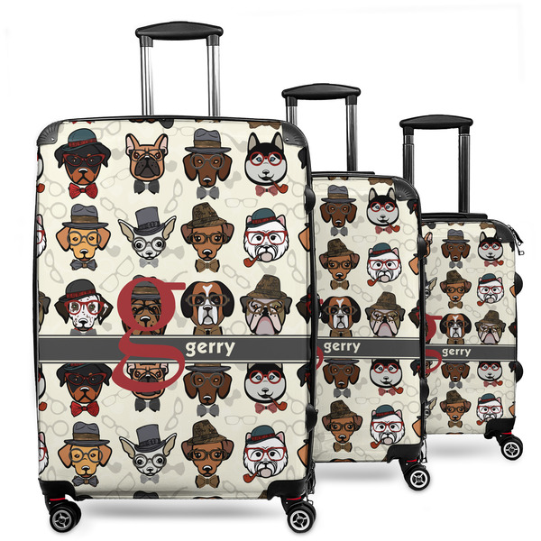 Custom Hipster Dogs 3 Piece Luggage Set - 20" Carry On, 24" Medium Checked, 28" Large Checked (Personalized)