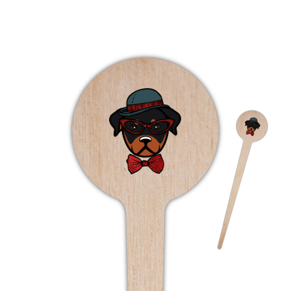 Custom Hipster Dogs 4" Round Wooden Food Picks - Single Sided