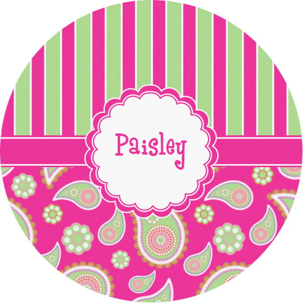 Custom Pink & Green Paisley and Stripes Multipurpose Round Labels - 1" (Personalized)