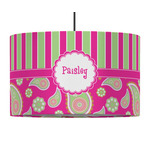 Pink & Green Paisley and Stripes 12" Drum Pendant Lamp - Fabric (Personalized)