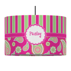 Pink & Green Paisley and Stripes 12" Drum Pendant Lamp - Fabric (Personalized)