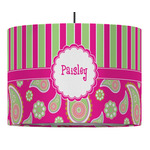 Pink & Green Paisley and Stripes 16" Drum Pendant Lamp - Fabric (Personalized)