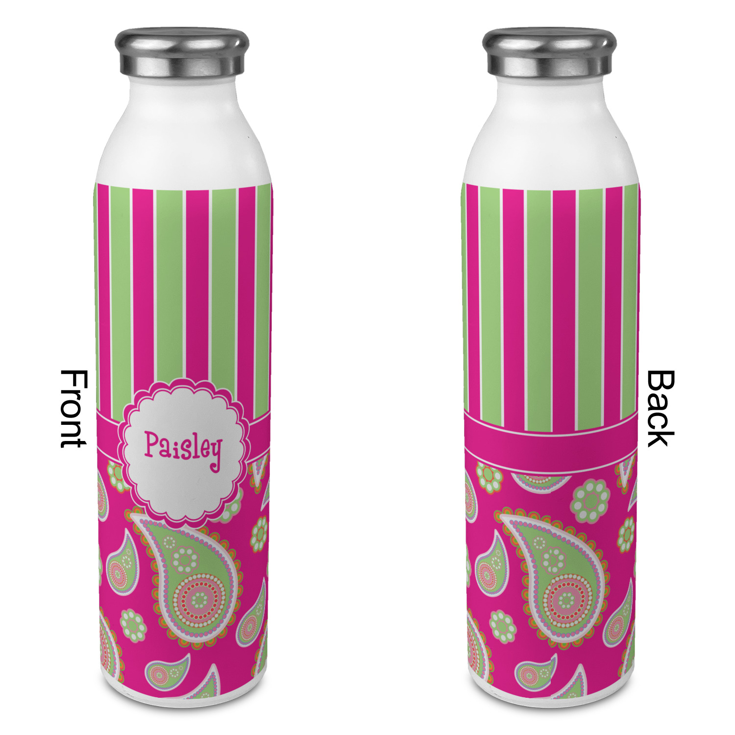 Water Bottle Stainless Steel Green Stripes