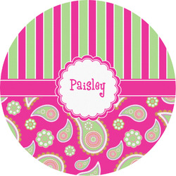 Pink & Green Paisley and Stripes Multipurpose Round Labels - Custom Sized (Personalized)