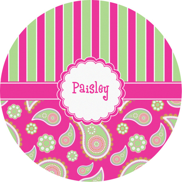 Custom Pink & Green Paisley and Stripes Multipurpose Round Labels - 3" (Personalized)