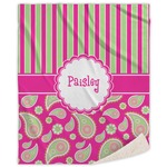 Pink & Green Paisley and Stripes Sherpa Throw Blanket (Personalized)