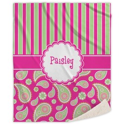 Pink & Green Paisley and Stripes Sherpa Throw Blanket - 60"x80" (Personalized)
