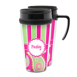 Pink & Green Paisley and Stripes Acrylic Travel Mug (Personalized)