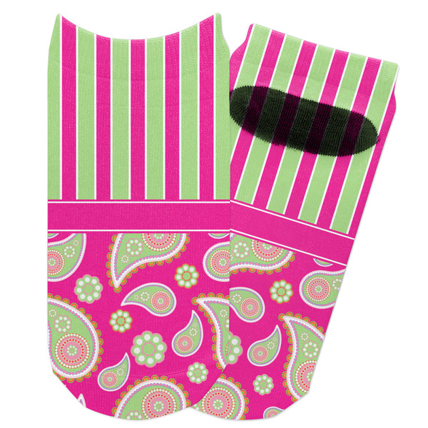 Custom Pink & Green Paisley and Stripes Adult Ankle Socks