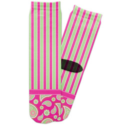 Pink & Green Paisley and Stripes Adult Crew Socks