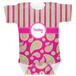 Pink & Green Paisley and Stripes Baby Bodysuit 6-12 (Personalized)