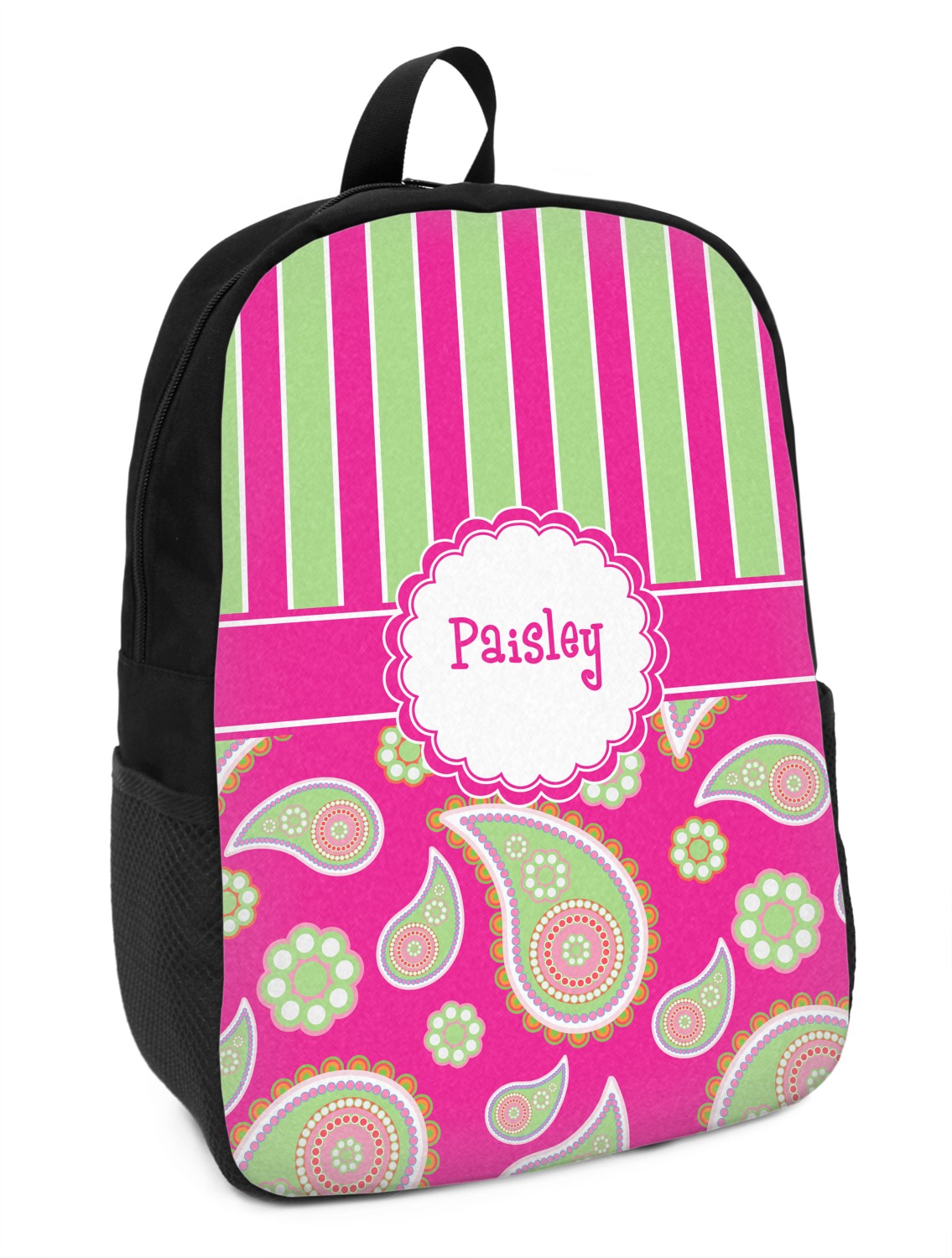 Pink & Green Paisley and Stripes Kids Backpack (Personalized ...