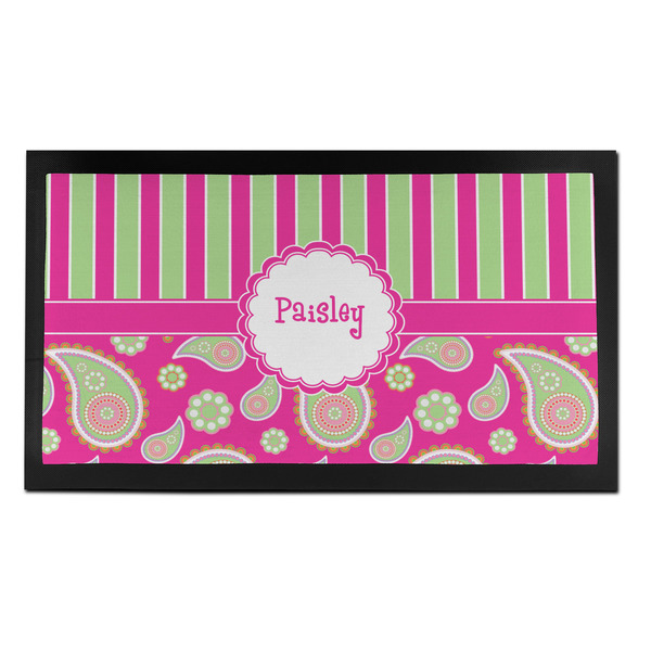 Custom Pink & Green Paisley and Stripes Bar Mat - Small (Personalized)