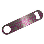 Pink & Green Paisley and Stripes Bar Bottle Opener - Silver w/ Name or Text