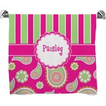 Pink & Green Paisley and Stripes Bath Towel (Personalized)