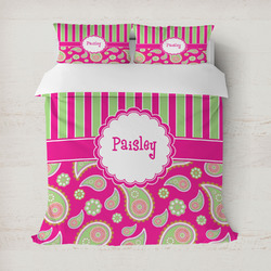 Pink & Green Paisley and Stripes Duvet Cover Set - Full / Queen (Personalized)