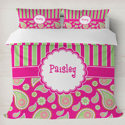 Pink & Green Paisley and Stripes Duvet Cover Set - King (Personalized)