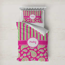Pink & Green Paisley and Stripes Duvet Cover Set - Twin XL (Personalized)