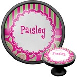 Pink & Green Paisley and Stripes Cabinet Knob (Black) (Personalized)