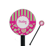 Pink & Green Paisley and Stripes 5.5" Round Plastic Stir Sticks - Black - Double Sided (Personalized)