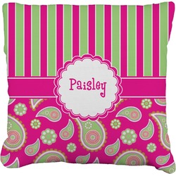 Pink & Green Paisley and Stripes Faux-Linen Throw Pillow 26" (Personalized)