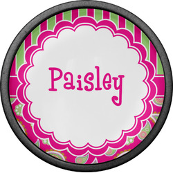 Pink & Green Paisley and Stripes Cabinet Knob (Black) (Personalized)