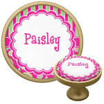 Pink & Green Paisley and Stripes Cabinet Knob - Gold (Personalized)