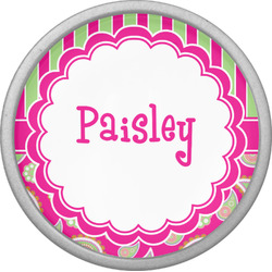 Pink & Green Paisley and Stripes Cabinet Knob (Silver) (Personalized)
