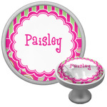 Pink & Green Paisley and Stripes Cabinet Knob (Silver) (Personalized)