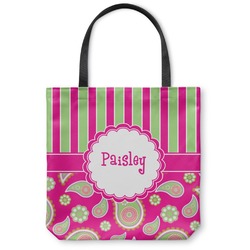 Pink & Green Paisley and Stripes Canvas Tote Bag - Small - 13"x13" (Personalized)