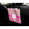 Pink & Green Paisley and Stripes Car Bag - In Use