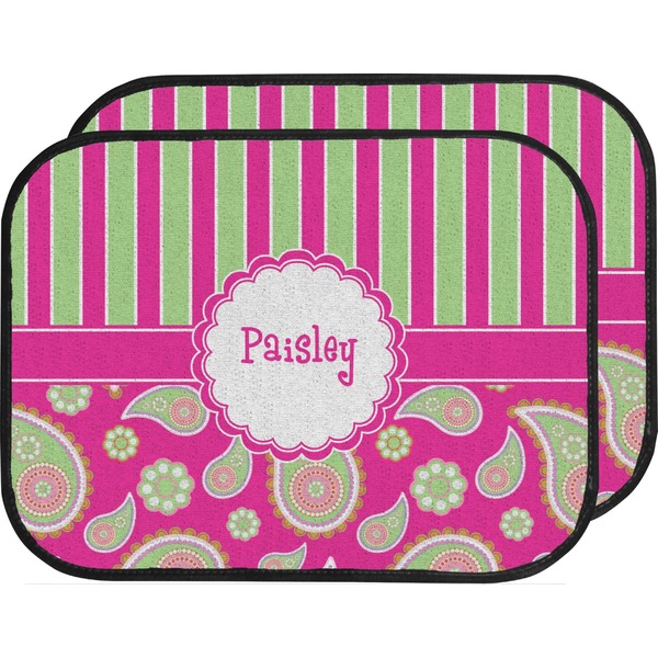 Custom Pink & Green Paisley and Stripes Car Floor Mats (Back Seat) (Personalized)