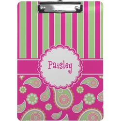 Pink & Green Paisley and Stripes Clipboard (Letter Size) (Personalized)