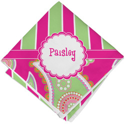 Pink & Green Paisley and Stripes Cloth Cocktail Napkin - Single w/ Name or Text