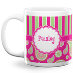 Pink & Green Paisley and Stripes 20 Oz Coffee Mug - White (Personalized)