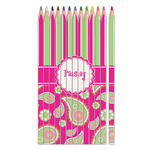 Pink & Green Paisley and Stripes Colored Pencils (Personalized)