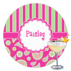 Pink & Green Paisley and Stripes Printed Drink Topper - 3.5" (Personalized)