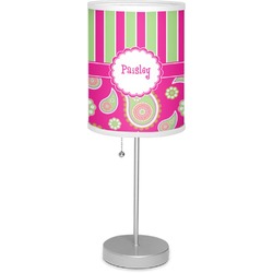 Pink & Green Paisley and Stripes 7" Drum Lamp with Shade Polyester (Personalized)