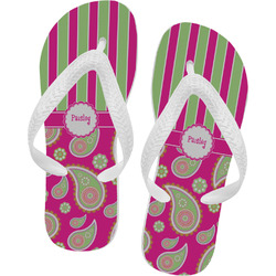 Pink & Green Paisley and Stripes Flip Flops - XSmall (Personalized)