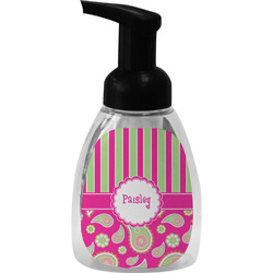 Pink & Green Paisley and Stripes Foam Soap Bottle - Black (Personalized)