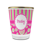 Pink & Green Paisley and Stripes Glass Shot Glass - 1.5 oz - with Gold Rim - Set of 4 (Personalized)